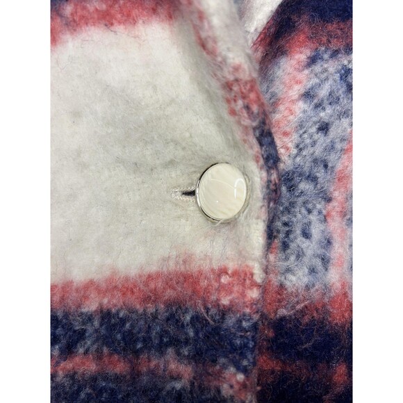 Glamorous Coat Womens Medium Pink Navy Cream Plaid Wool Blend Long Lined Boucle - Picture 3 of 10